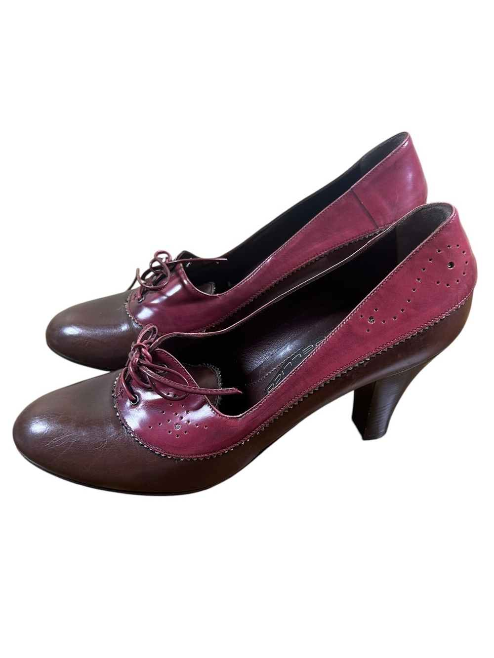 PELLICO‎ Made in Italy Leather Lace Up Oxford Heels Burgundy Brown EU 39 US 8.5